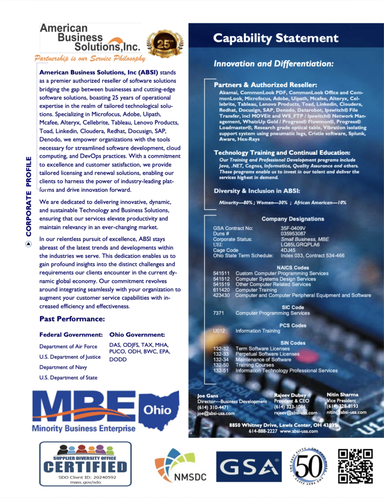 American Business Solutions, Inc. Capabilities Statement PDF preview